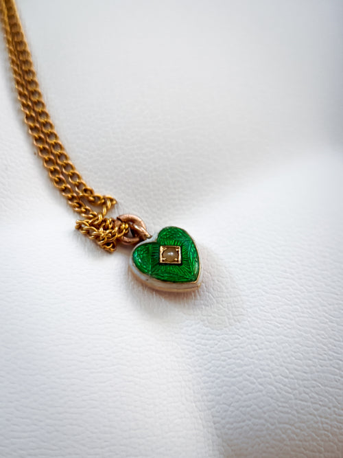 빅토리아 시대 그린 에나멜 하트 펜던트