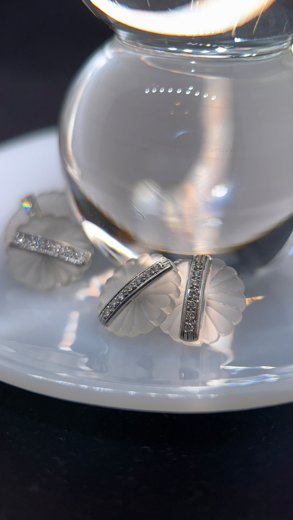 Carved Rock Crystal & Diamond Cufflinks
