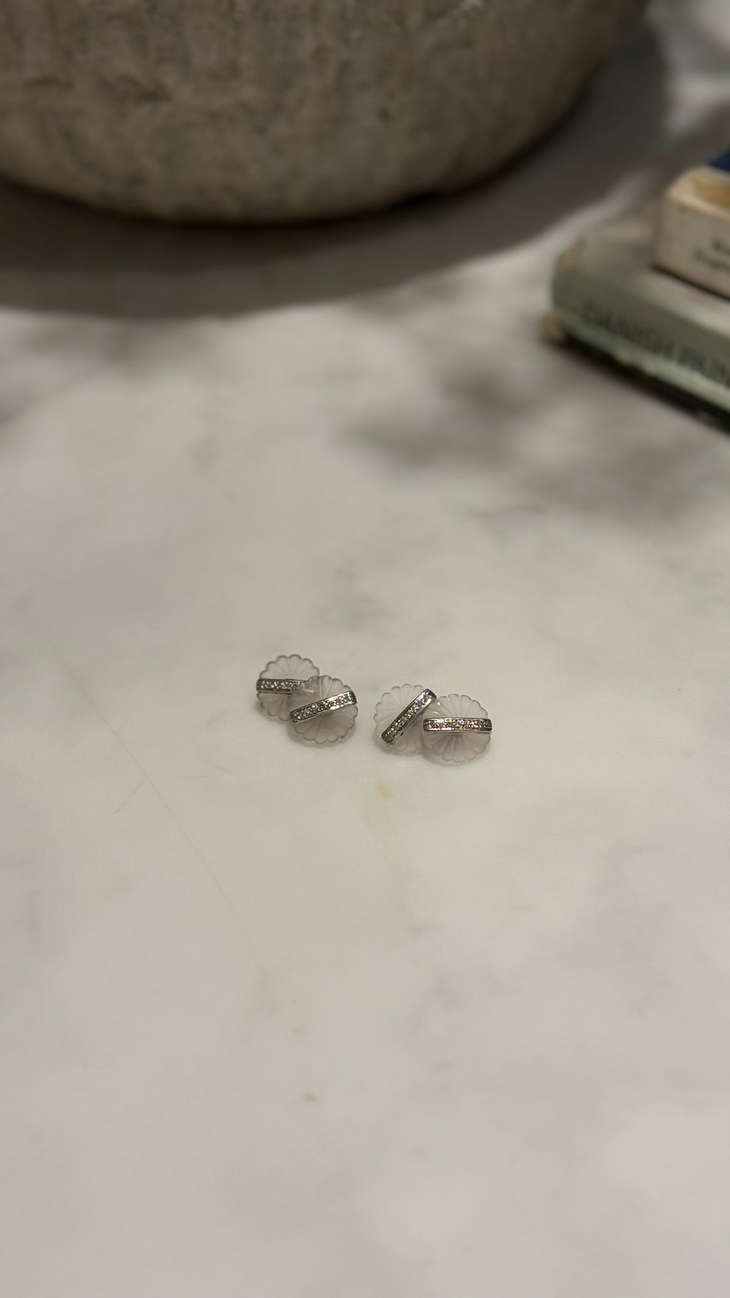 Carved Rock Crystal & Diamond Cufflinks
